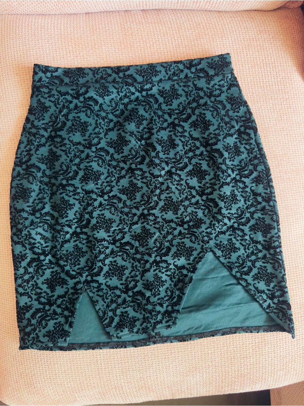 Teal and Black Floral Jacquard Pencil Skirt by YOU